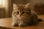 米努特矮脚猫幼猫趴在桌子上
